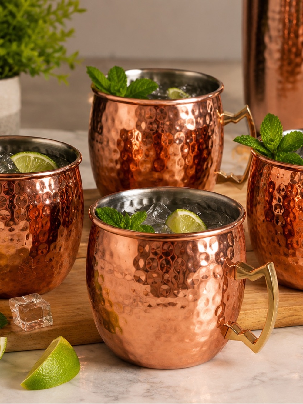 Set of 4 Thirstystone Copper Moscow Mule Mugs 20 oz Hammered NEW WITH TAGS